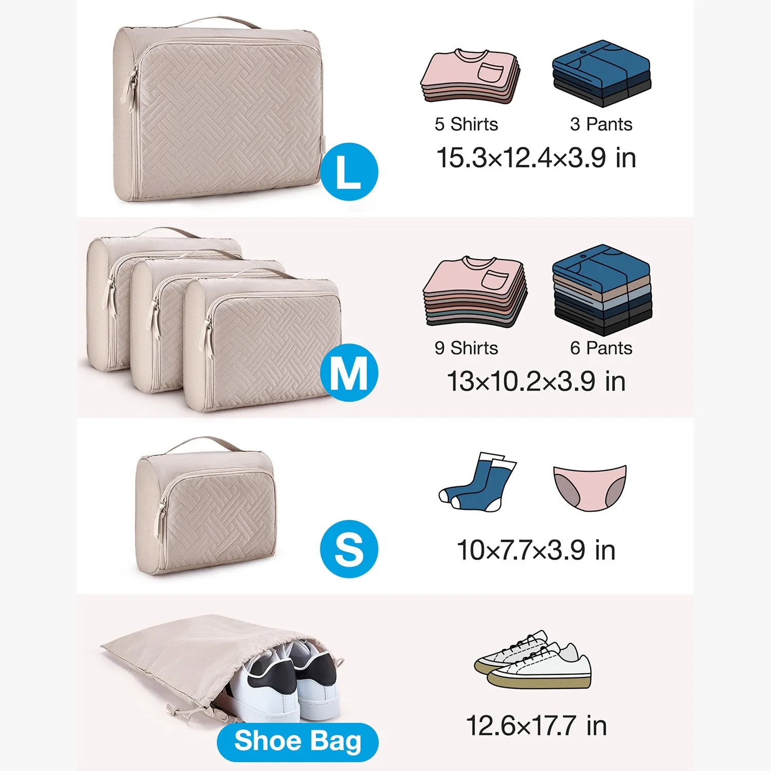 6 PCS Packing Cubes for Suitcases Organizer