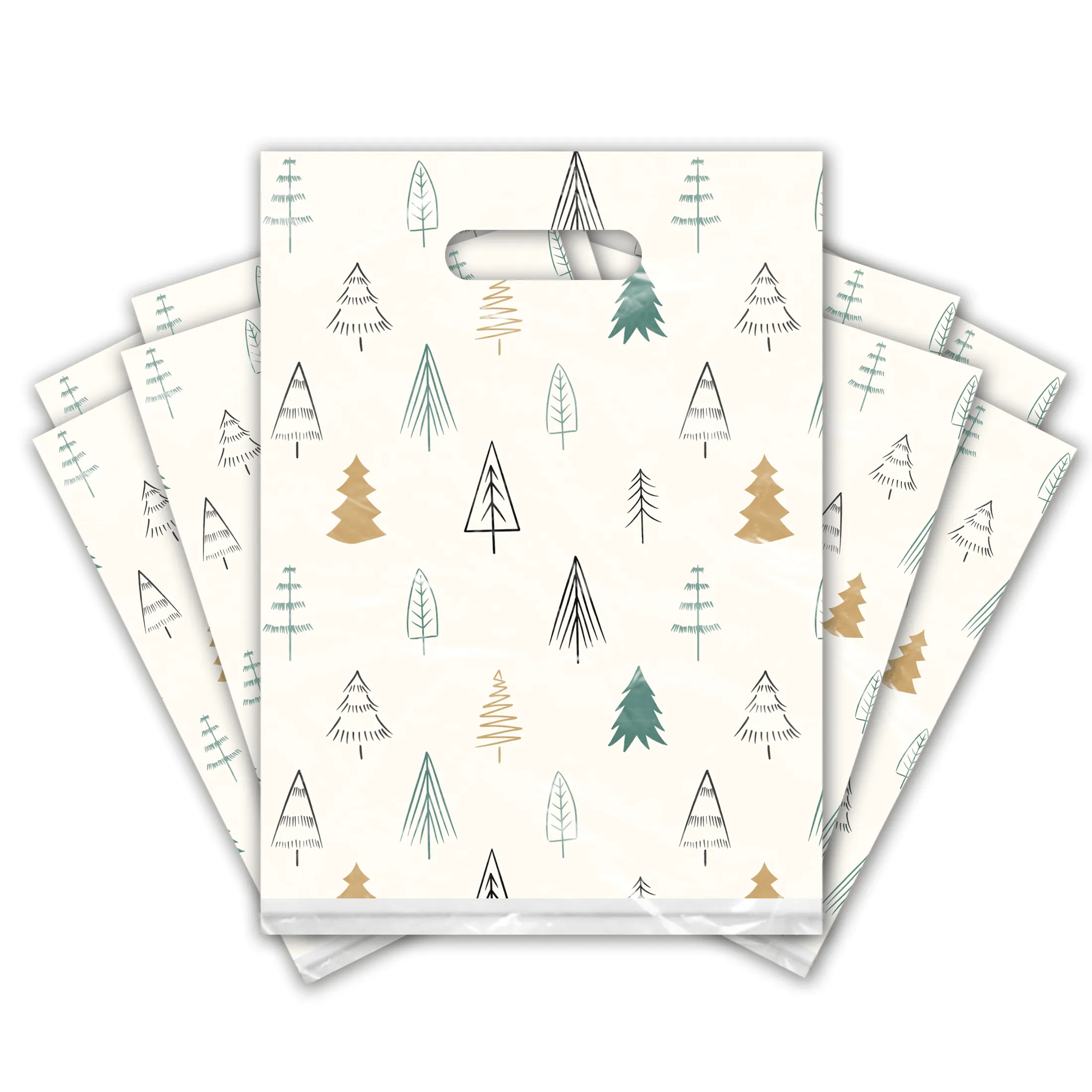 9x12 Fir Trees Designer Poly Plastic Merchandise Bags Premium Printed Bags