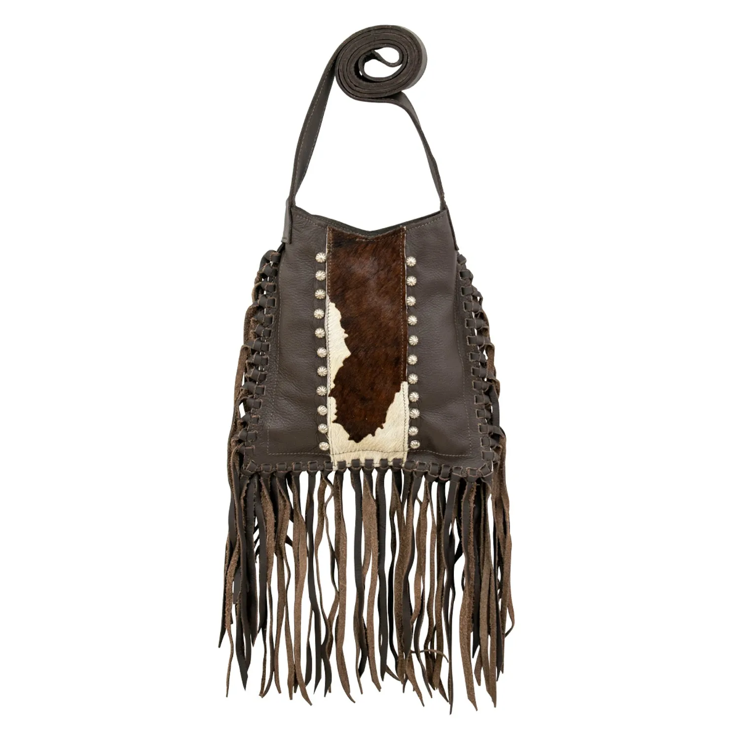 American West Womens Fringed Cowgirl 9in Chocolate Brown Leather Crossbody Bag