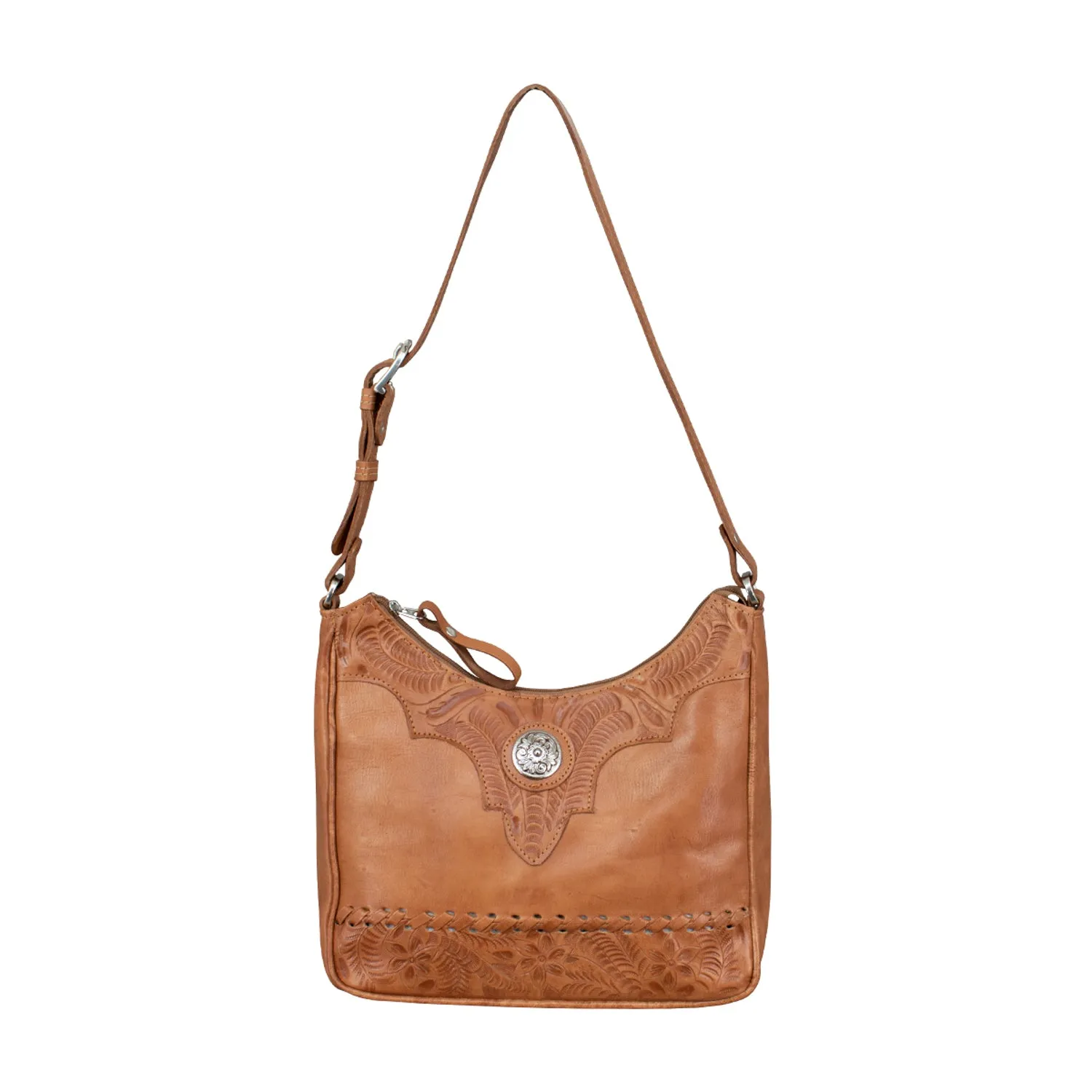 American West Womens Harvest Moon 10in CC Natural Tan Leather Handbag Bag