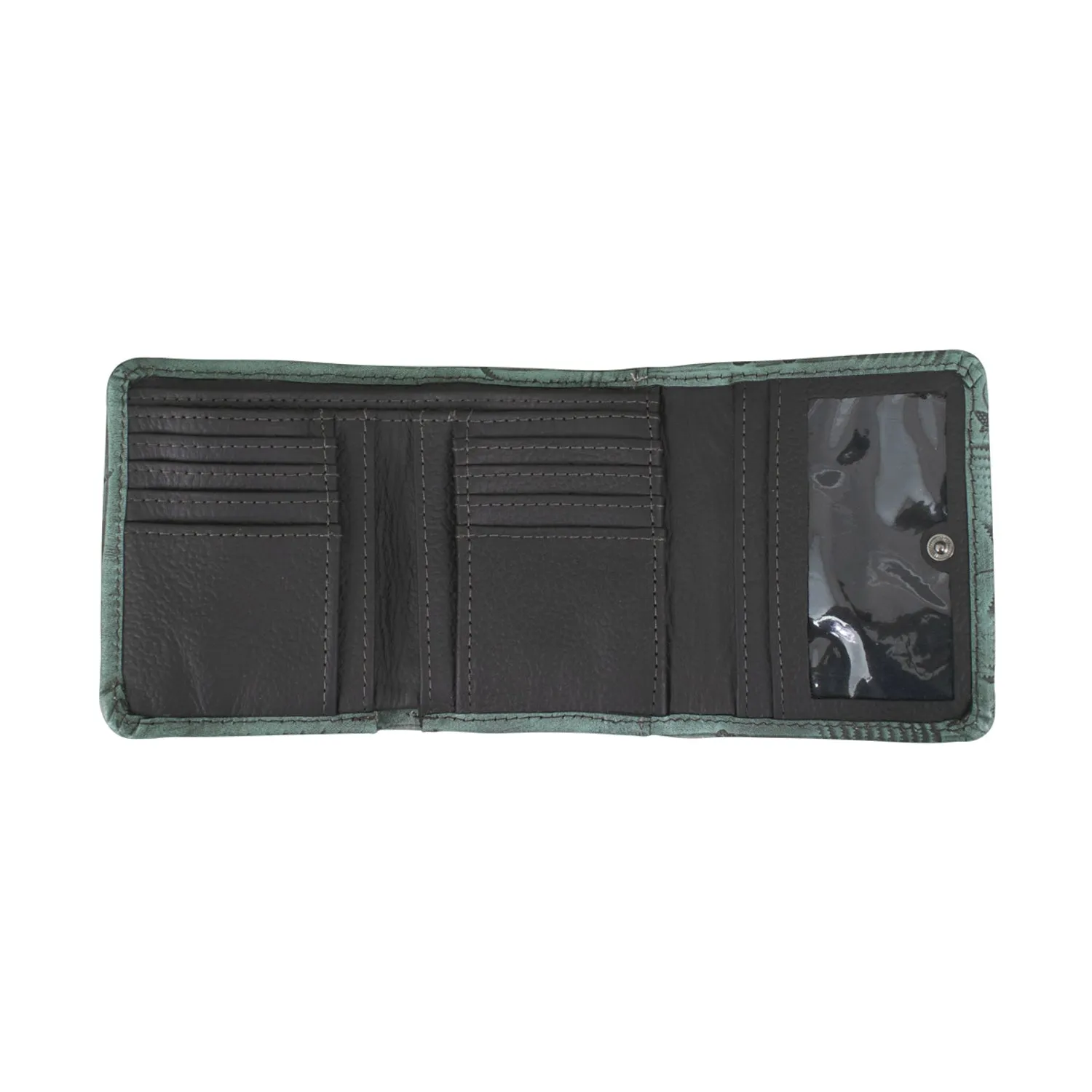 American West Womens Small Black Leather Trifold Wallet