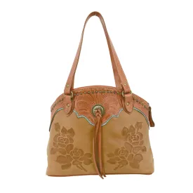 American West Womens Texas Rose 14in Natural Tan Leather Handbag Bag