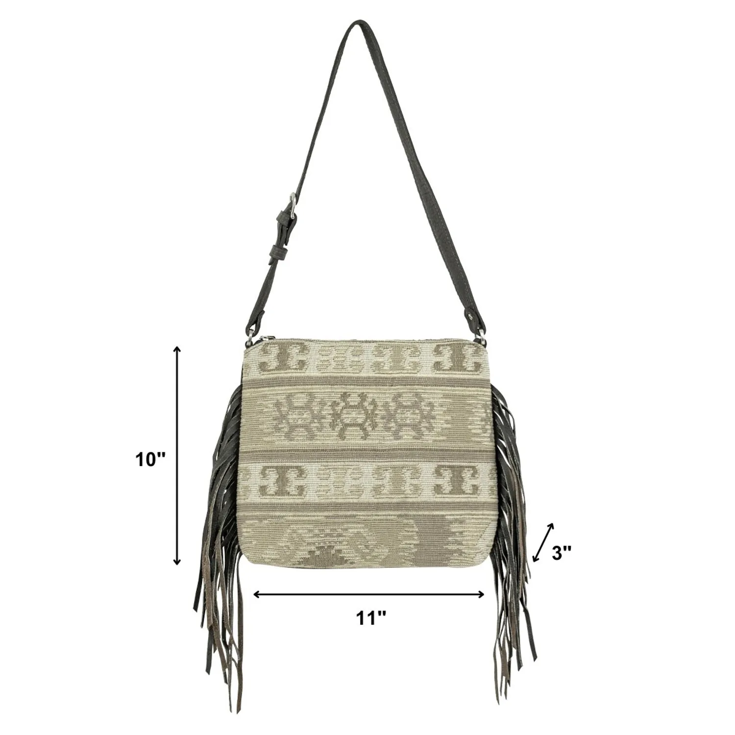 American West Womens Woven Tapestry Zip Top Grey Leather Handbag Bag