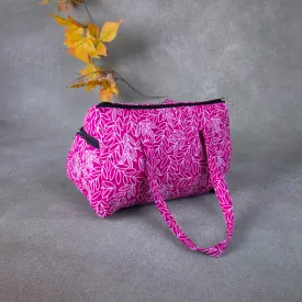 Barrel Handbags Pink Colour with White Leaf Design.