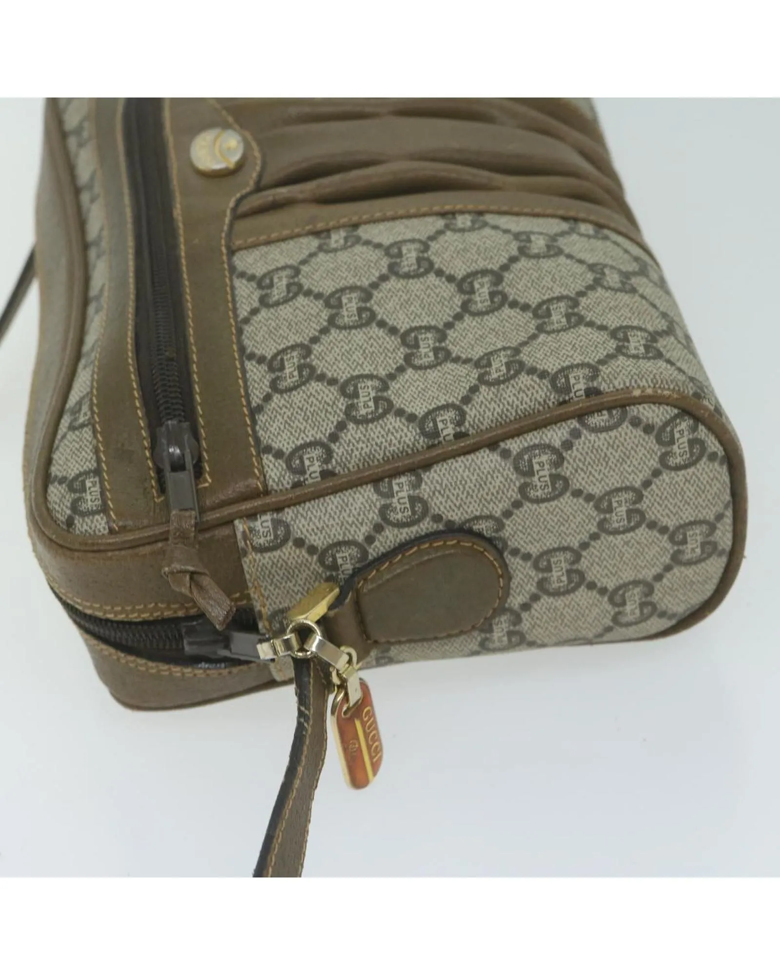 Beige GG Plus Supreme Shoulder Bag with PVC Leather and GG Canvas