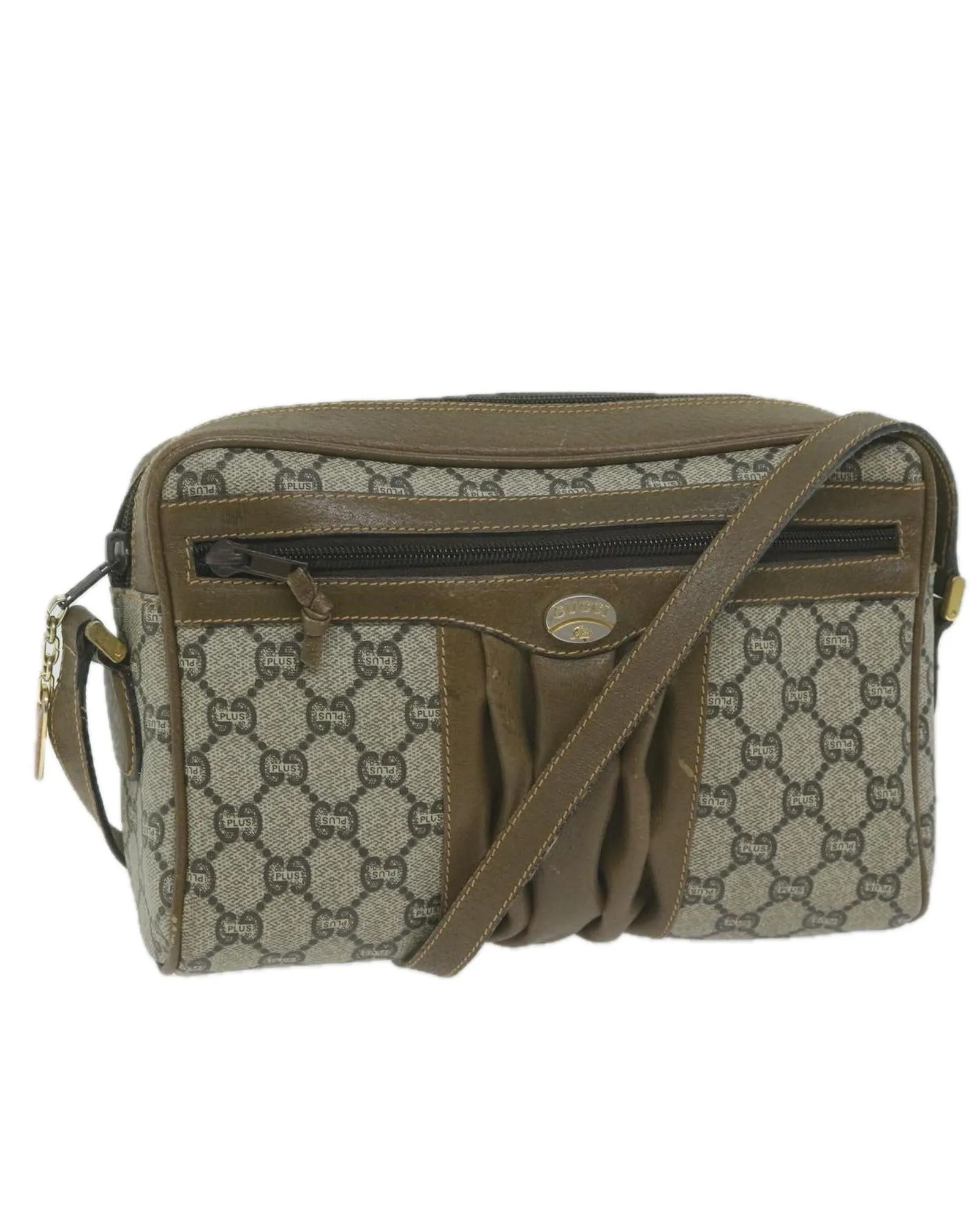 Beige GG Plus Supreme Shoulder Bag with PVC Leather and GG Canvas