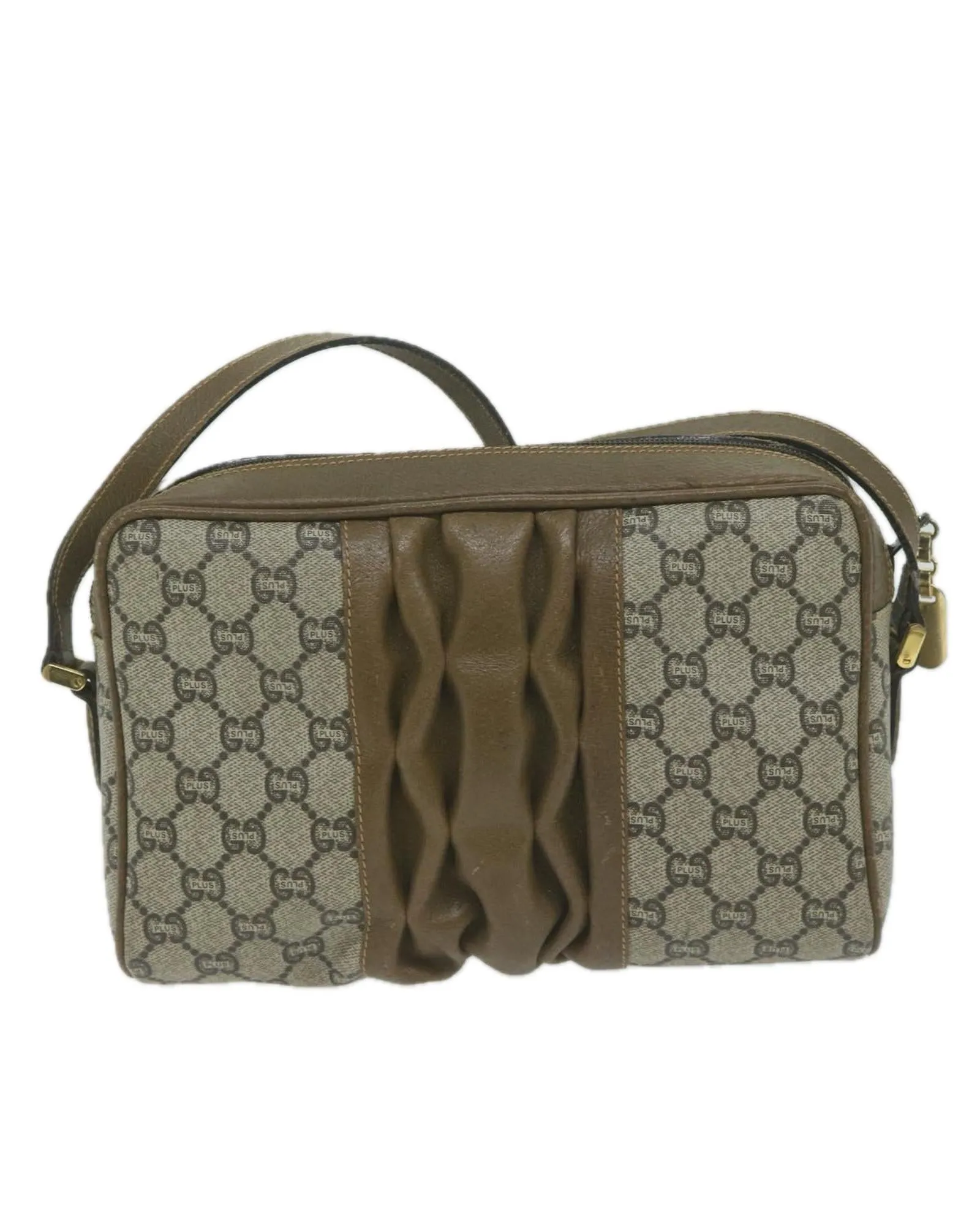 Beige GG Plus Supreme Shoulder Bag with PVC Leather and GG Canvas