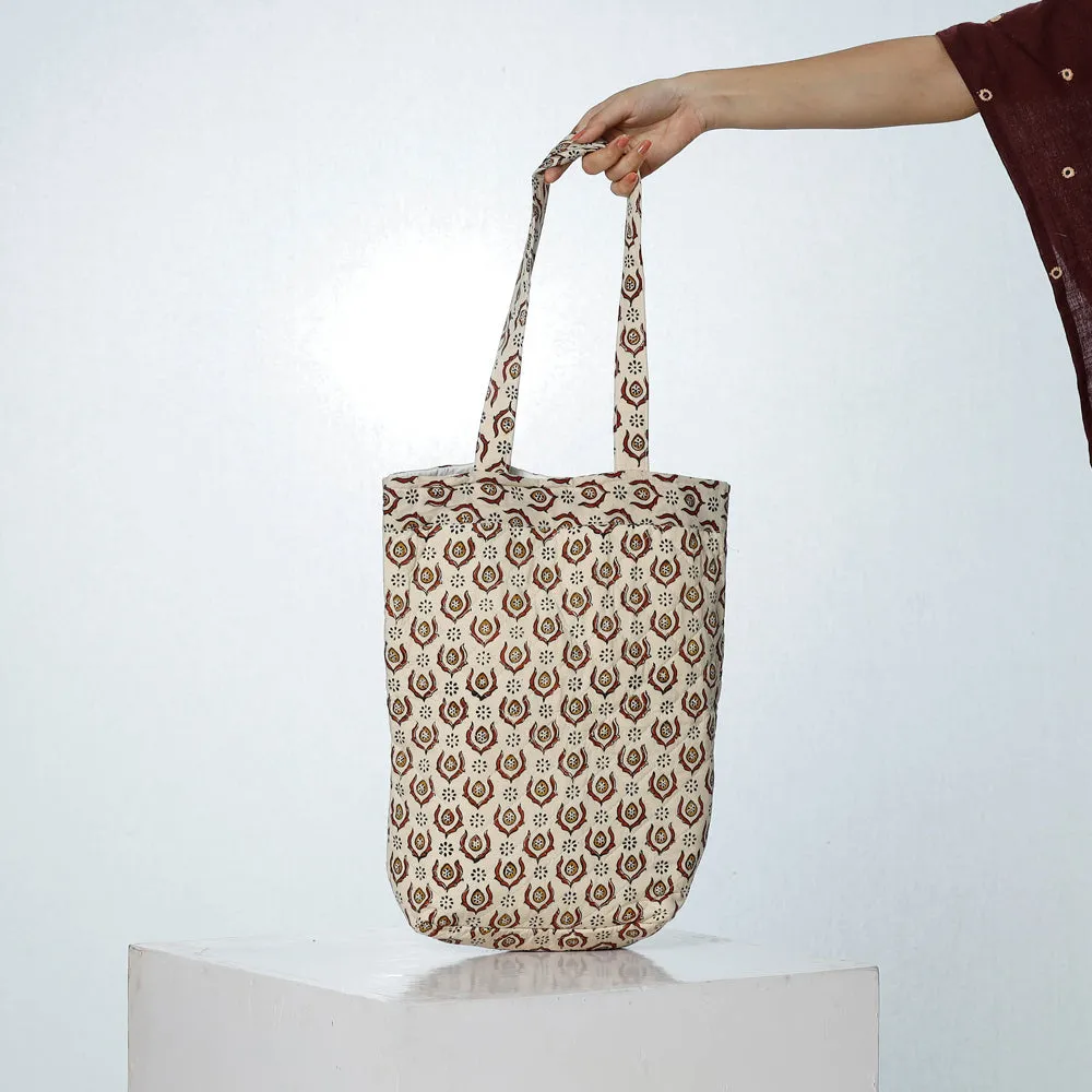 Beige - Handcrafted Quilted Sanganeri Block Printed Shoulder Bag