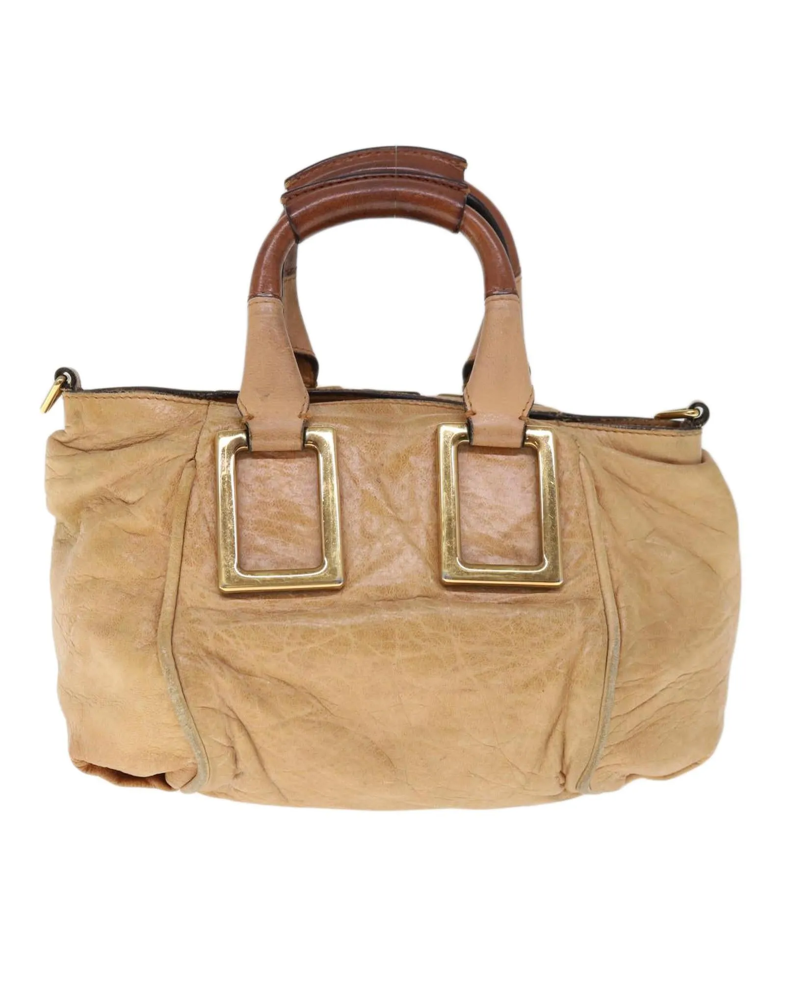 Beige Leather Shoulder Bag with Detachable Strap