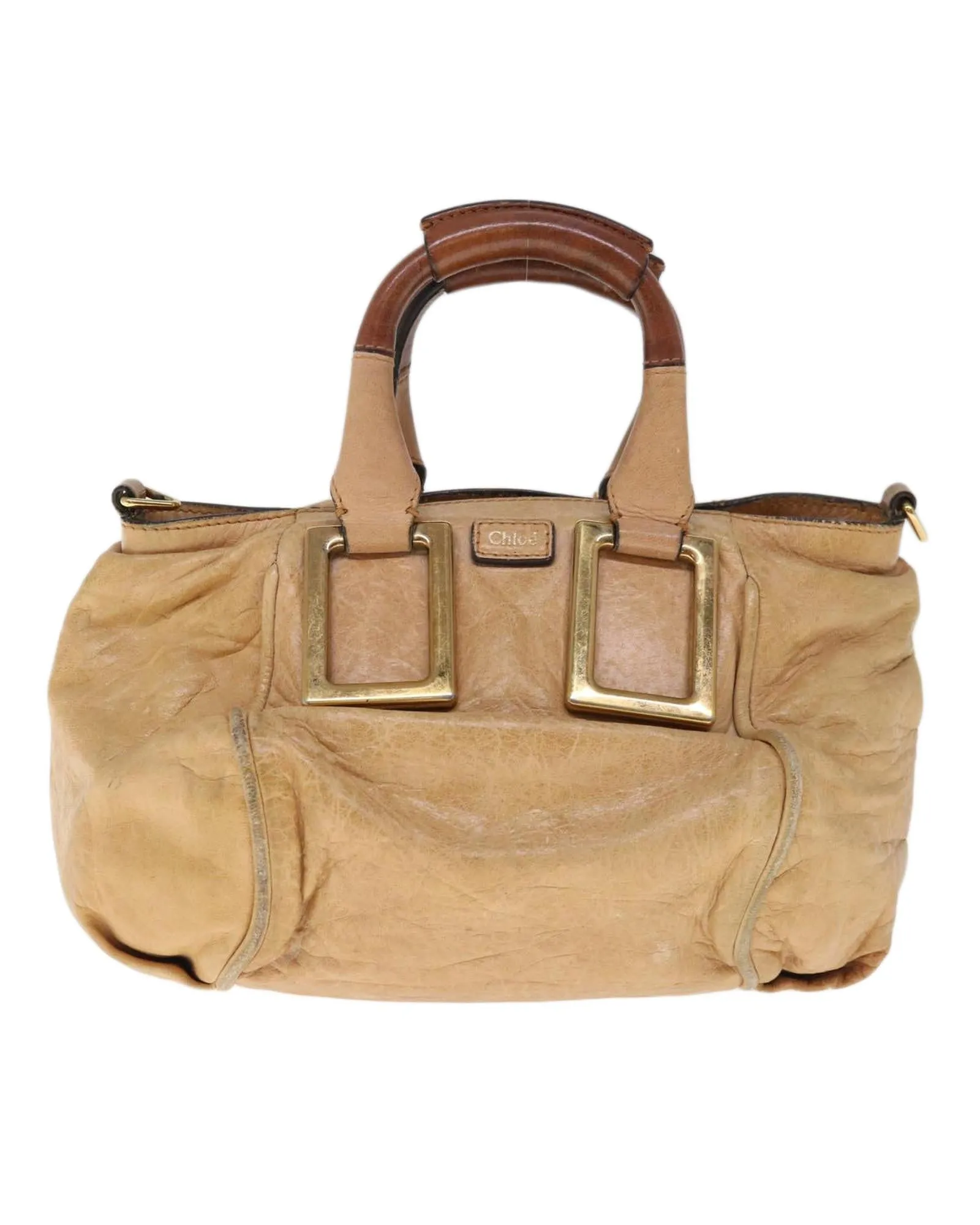 Beige Leather Shoulder Bag with Detachable Strap