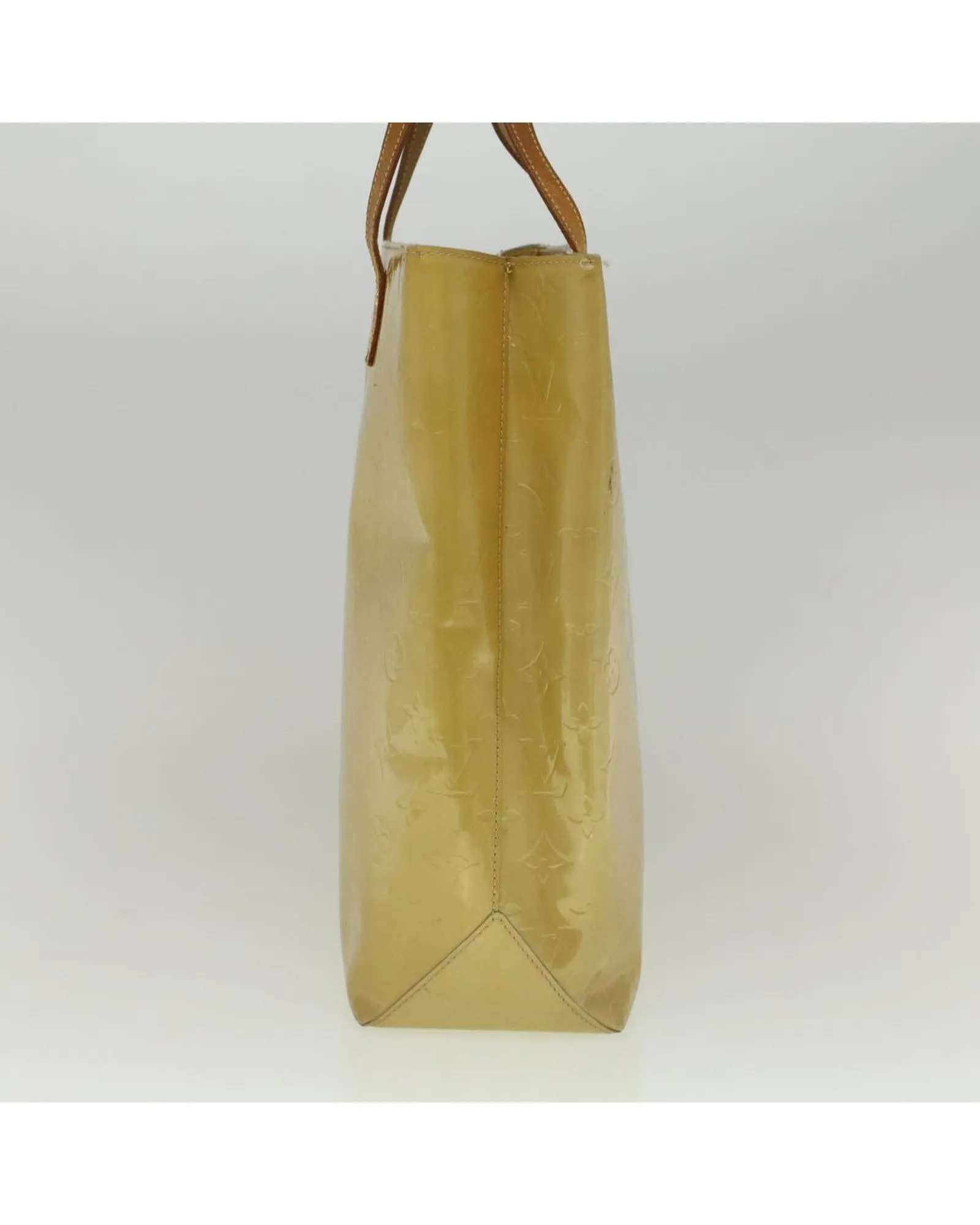 Beige Patent Leather Hand Bag with Monogram Vernis Design