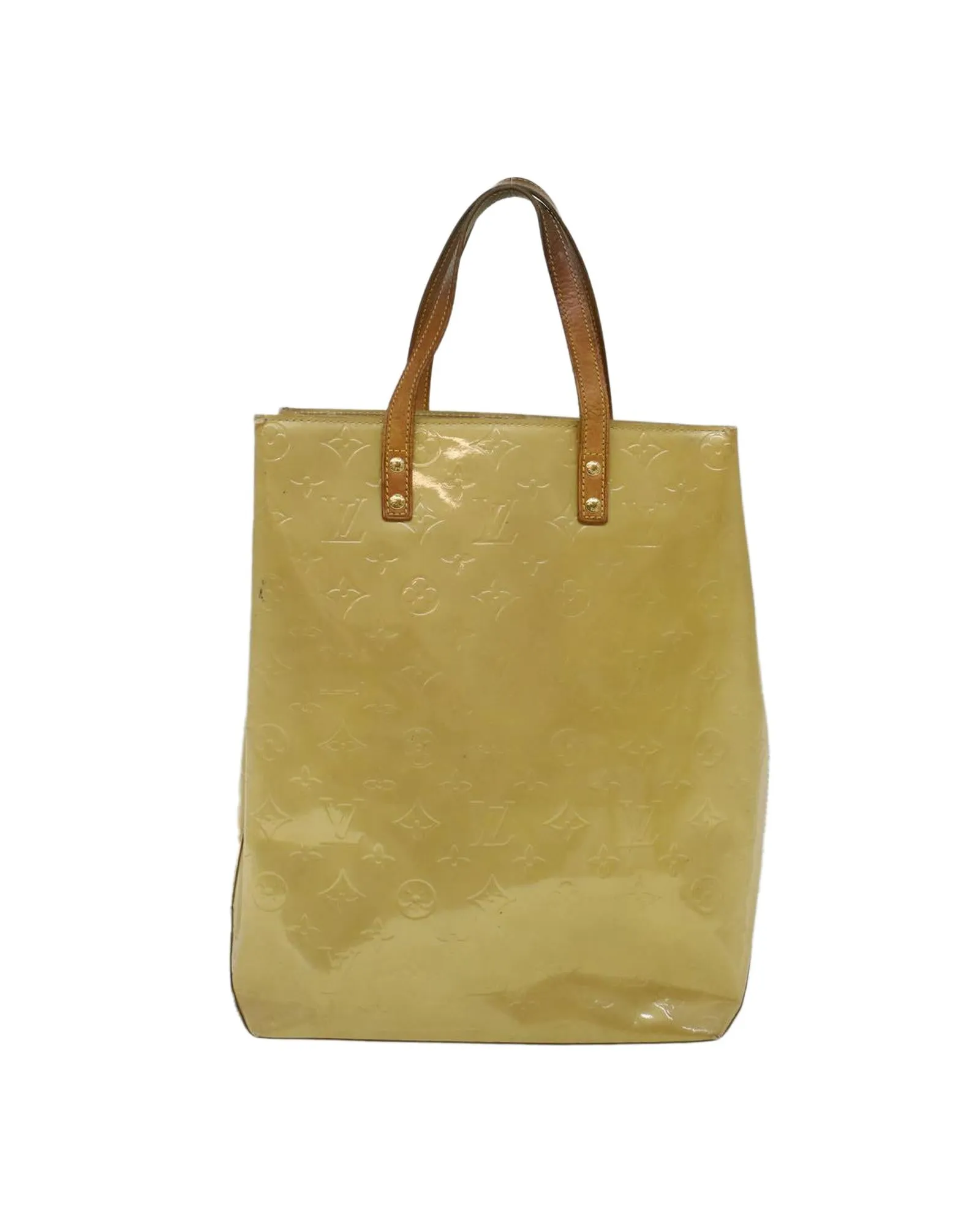 Beige Patent Leather Hand Bag with Monogram Vernis Design