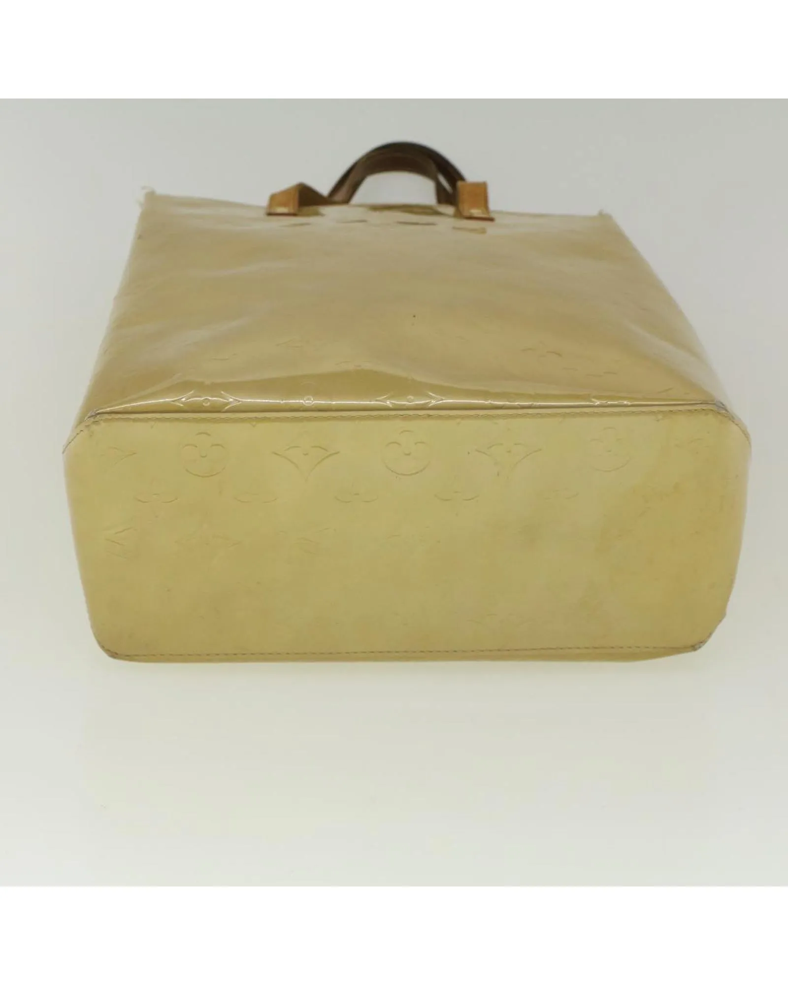 Beige Patent Leather Hand Bag with Monogram Vernis Design