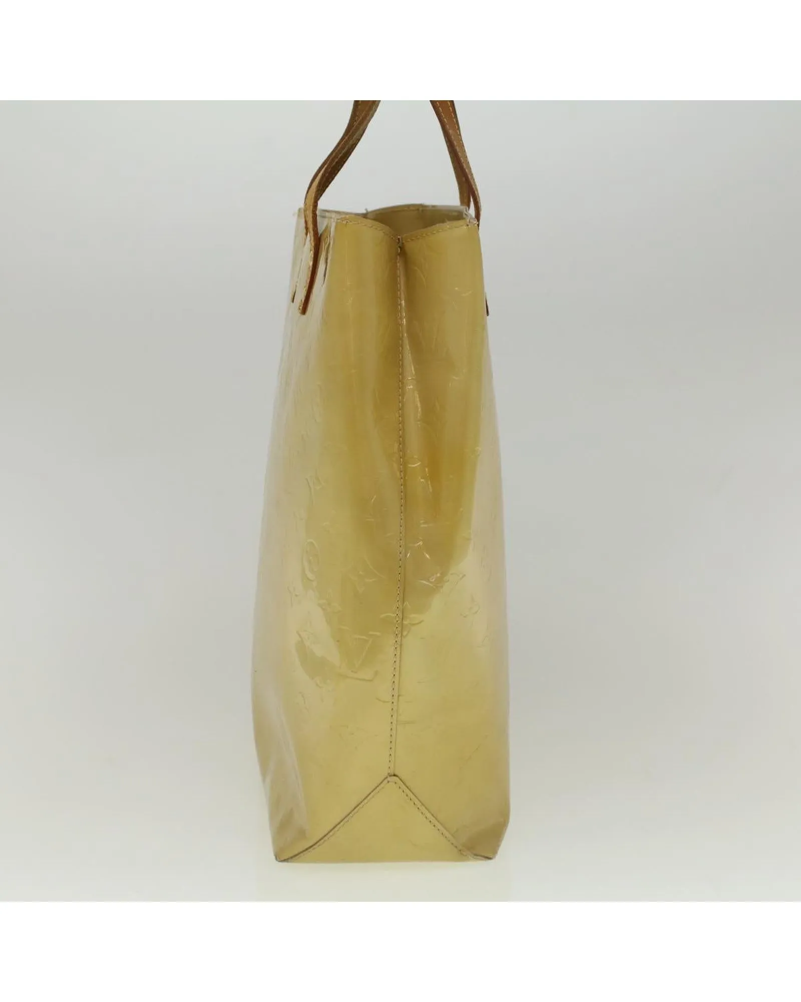 Beige Patent Leather Hand Bag with Monogram Vernis Design