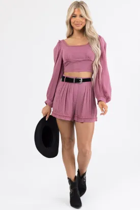 Berry Woven Shorts and Crop Top Set