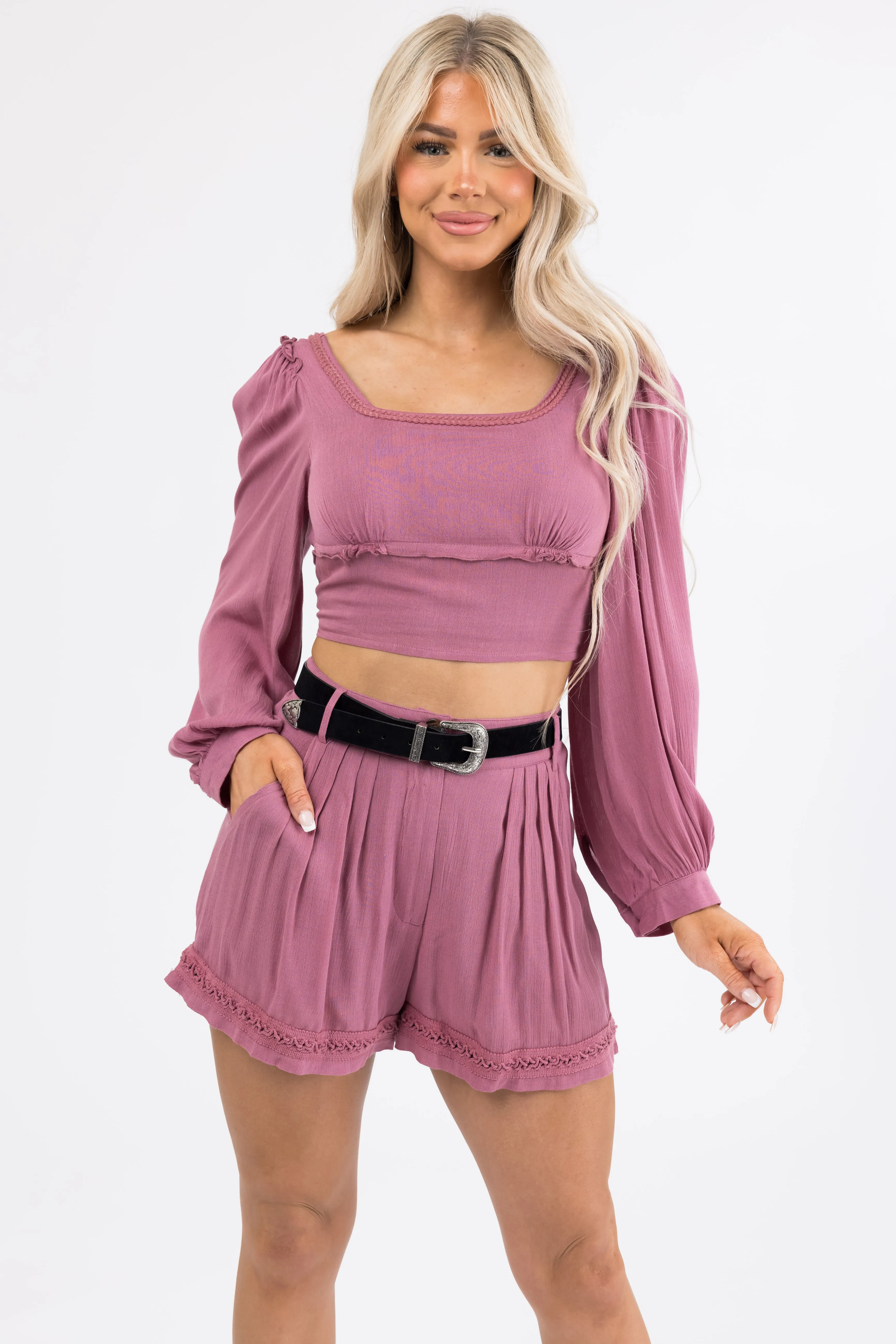 Berry Woven Shorts and Crop Top Set