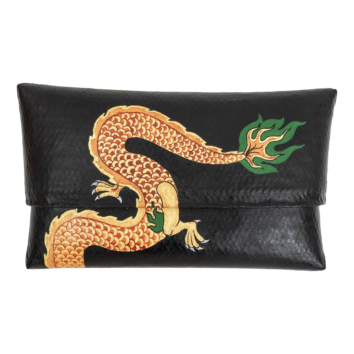 Black Bamboo Clutch with Hand-Painted Red Dragon