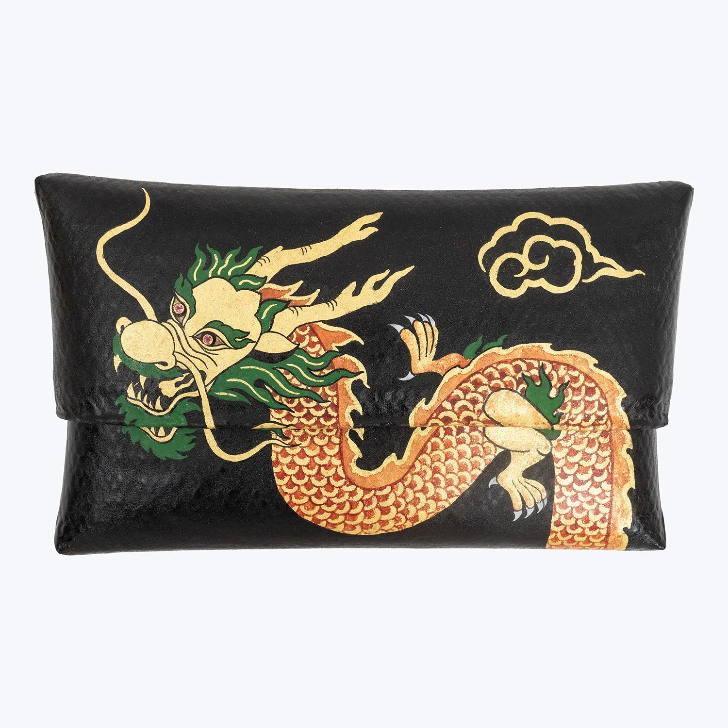 Black Bamboo Clutch with Hand-Painted Red Dragon