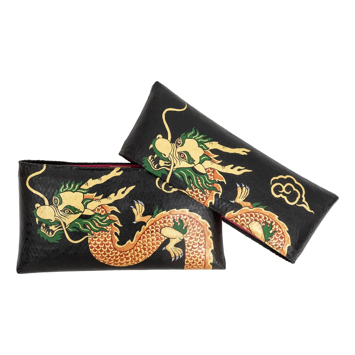 Black Bamboo Clutch with Hand-Painted Red Dragon