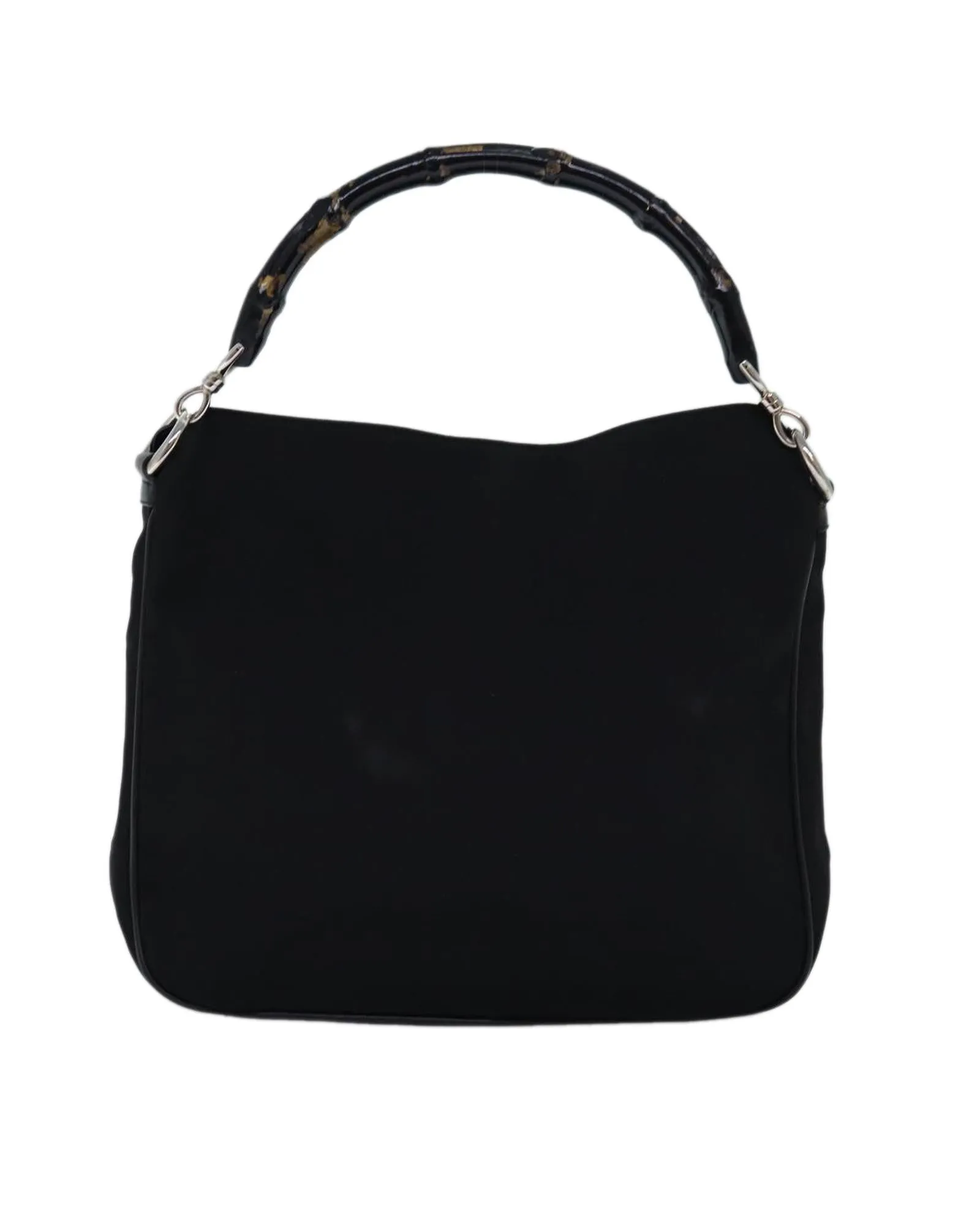 Black Nylon Hand Bag with Bamboo Handle - Italian Made