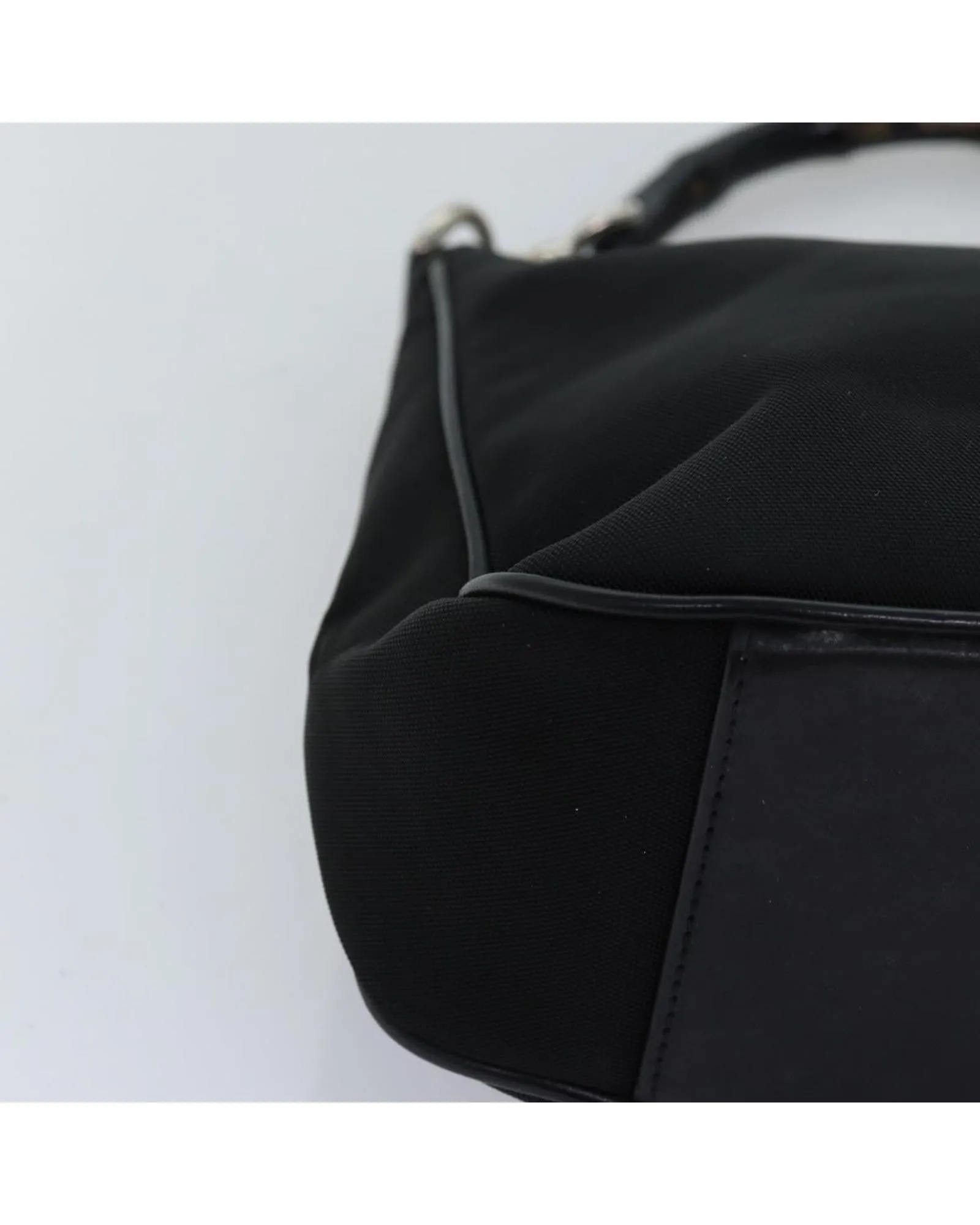 Black Nylon Hand Bag with Bamboo Handle - Italian Made