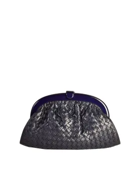 Bottega Veneta Vintage Intrecciato Navy Blue Woven Leather Clutch Bag