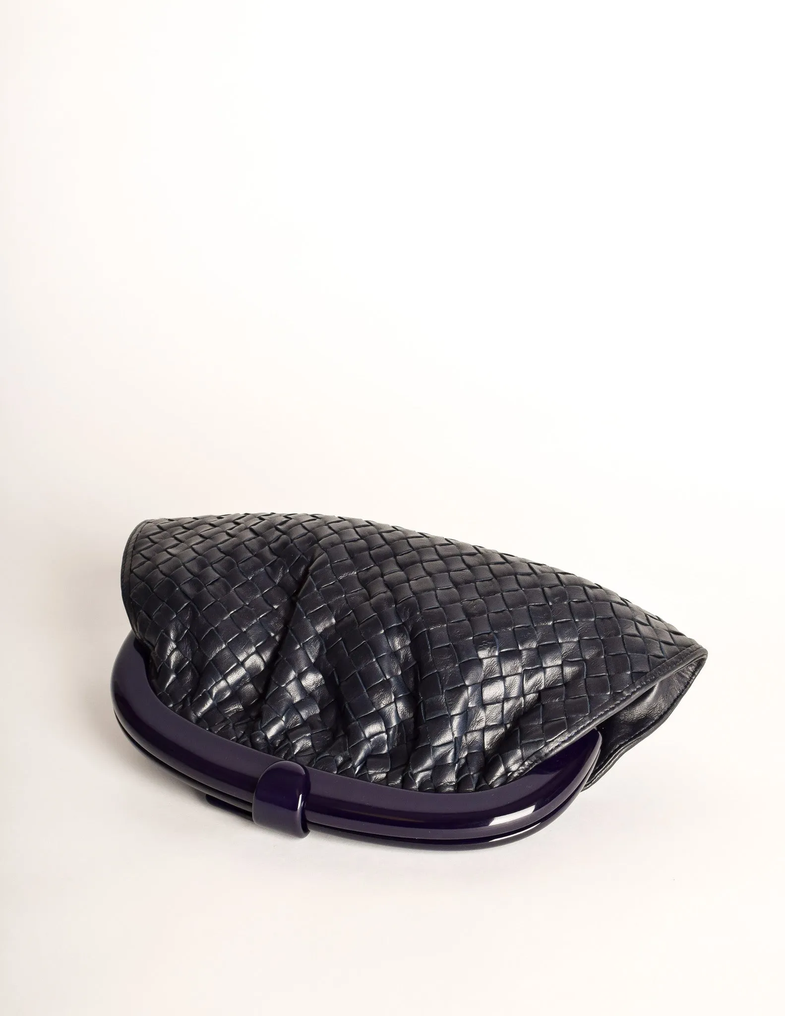 Bottega Veneta Vintage Intrecciato Navy Blue Woven Leather Clutch Bag