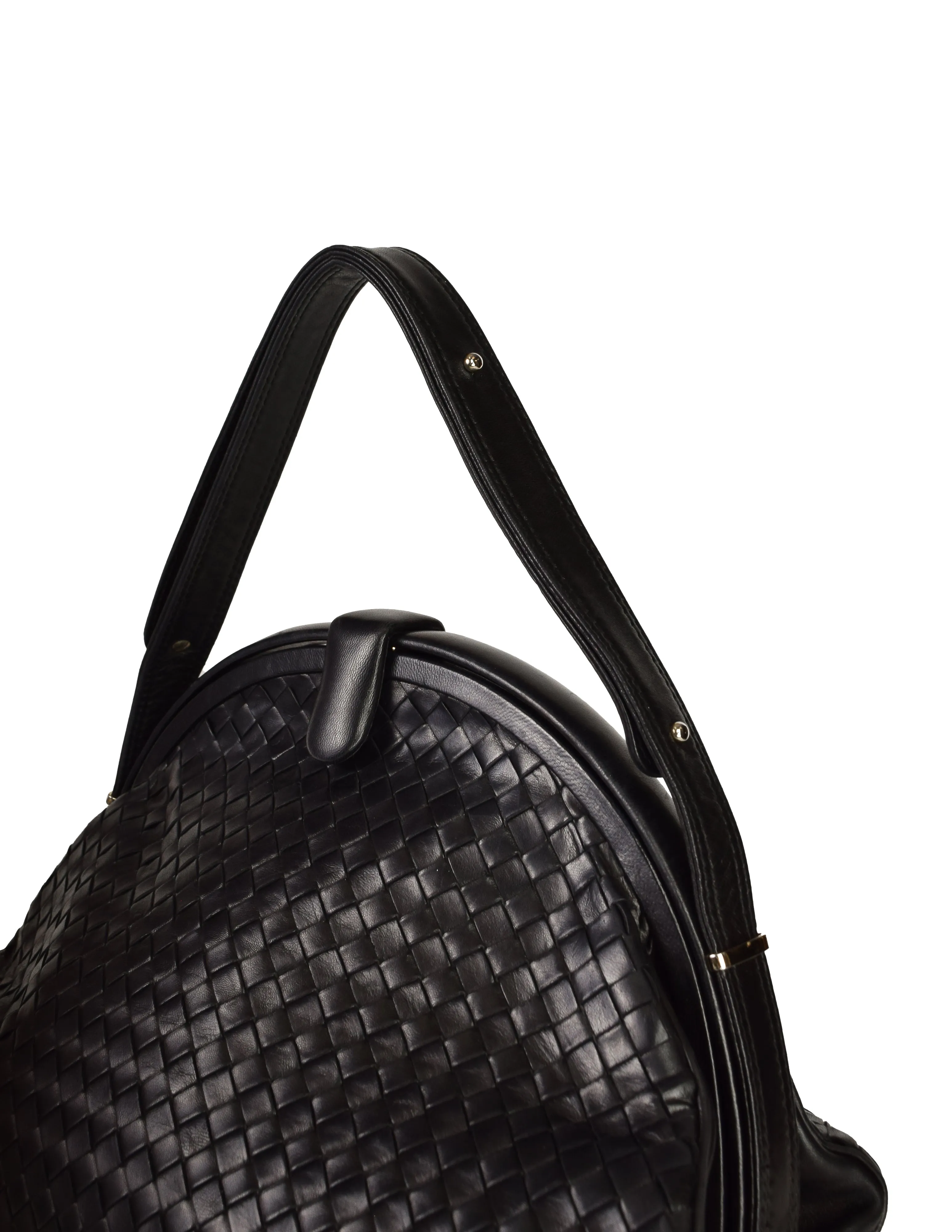 Bottega Veneta Vintage Massive Intrecciato Woven Black Leather Shoulder Bag