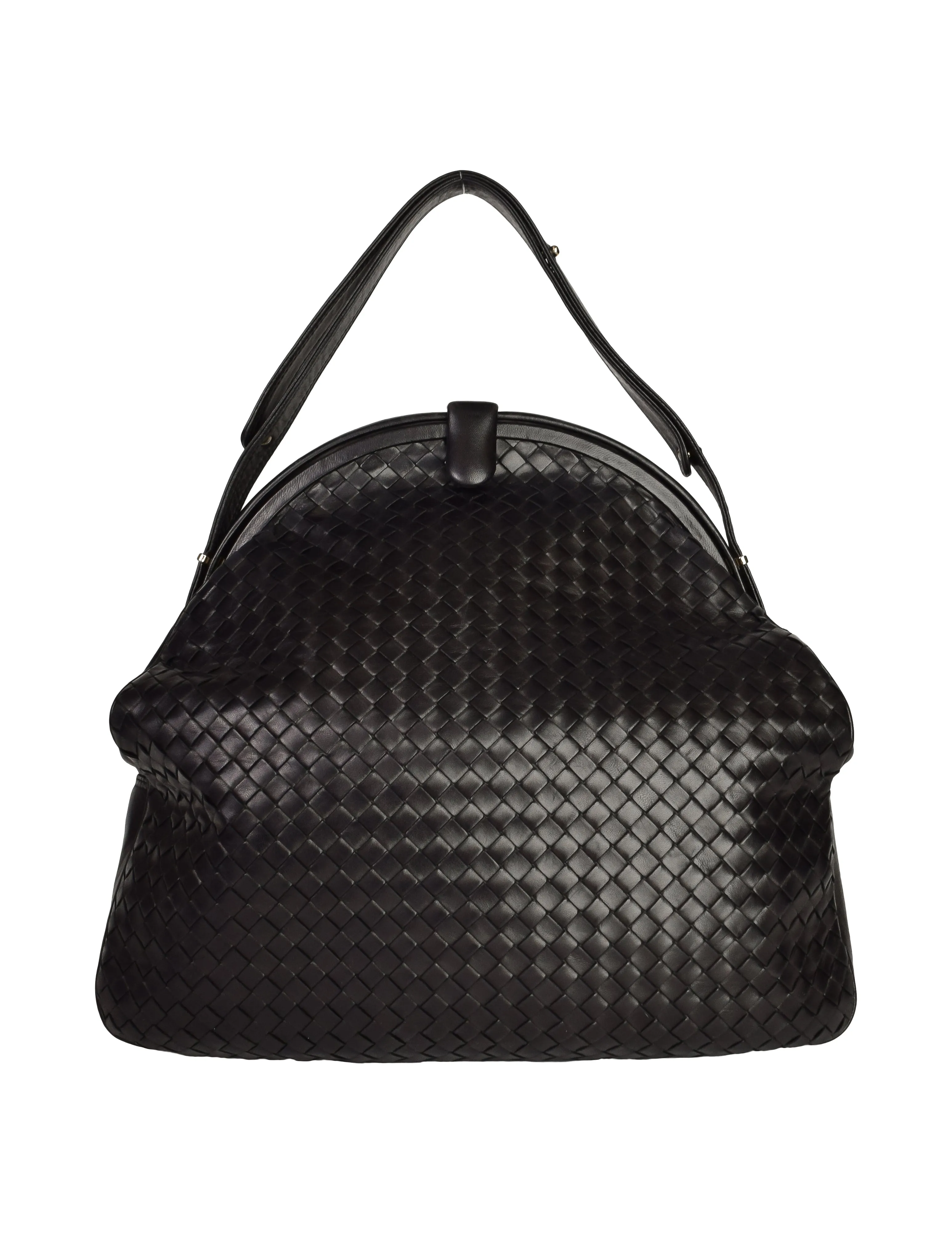 Bottega Veneta Vintage Massive Intrecciato Woven Black Leather Shoulder Bag