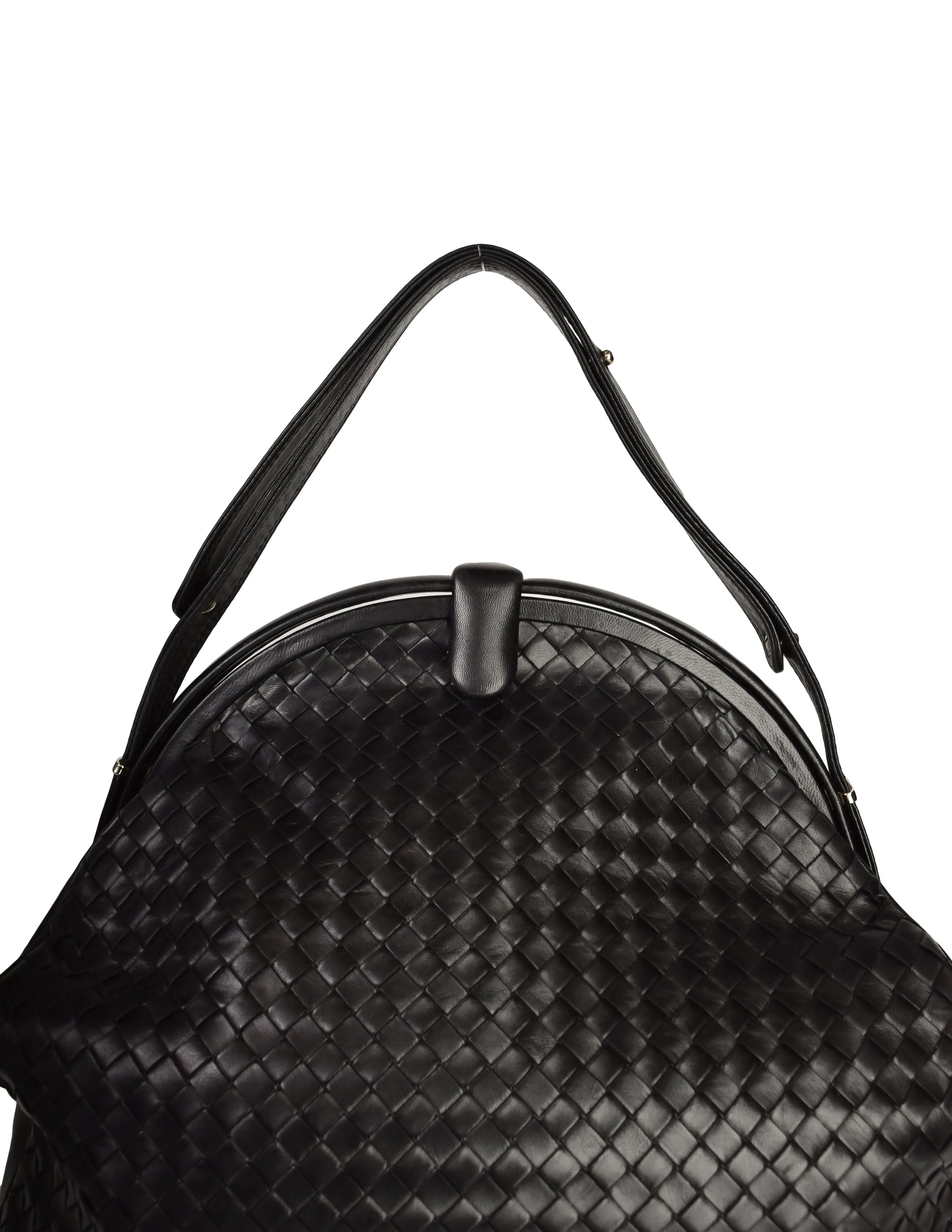 Bottega Veneta Vintage Massive Intrecciato Woven Black Leather Shoulder Bag