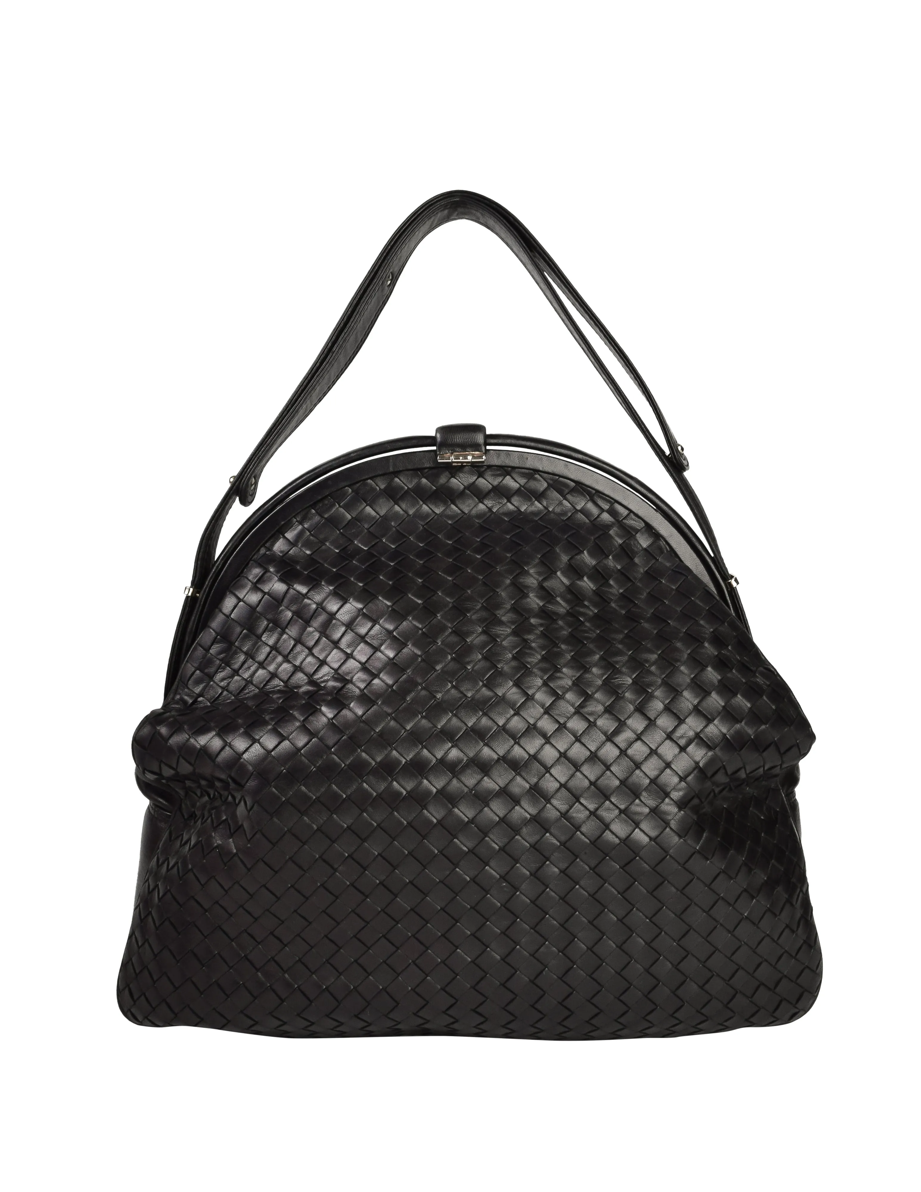 Bottega Veneta Vintage Massive Intrecciato Woven Black Leather Shoulder Bag