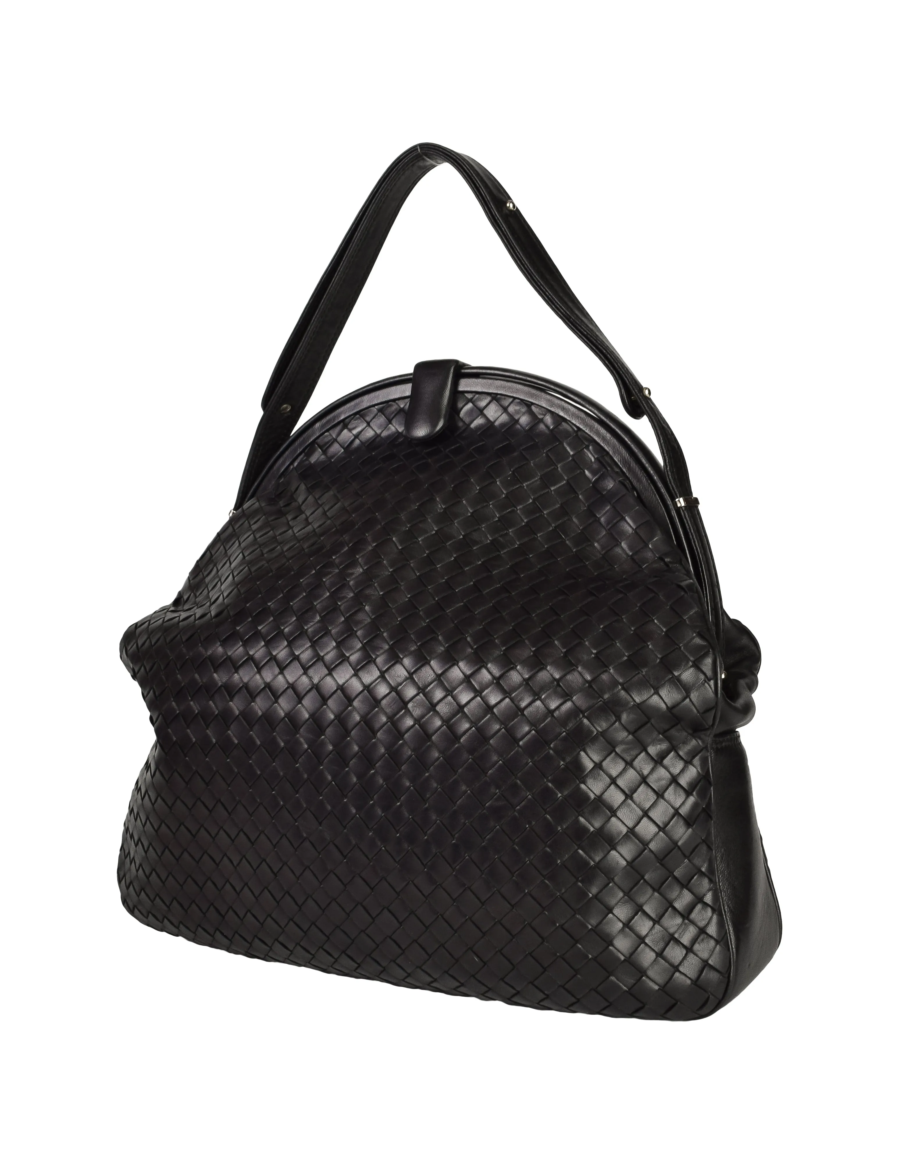 Bottega Veneta Vintage Massive Intrecciato Woven Black Leather Shoulder Bag