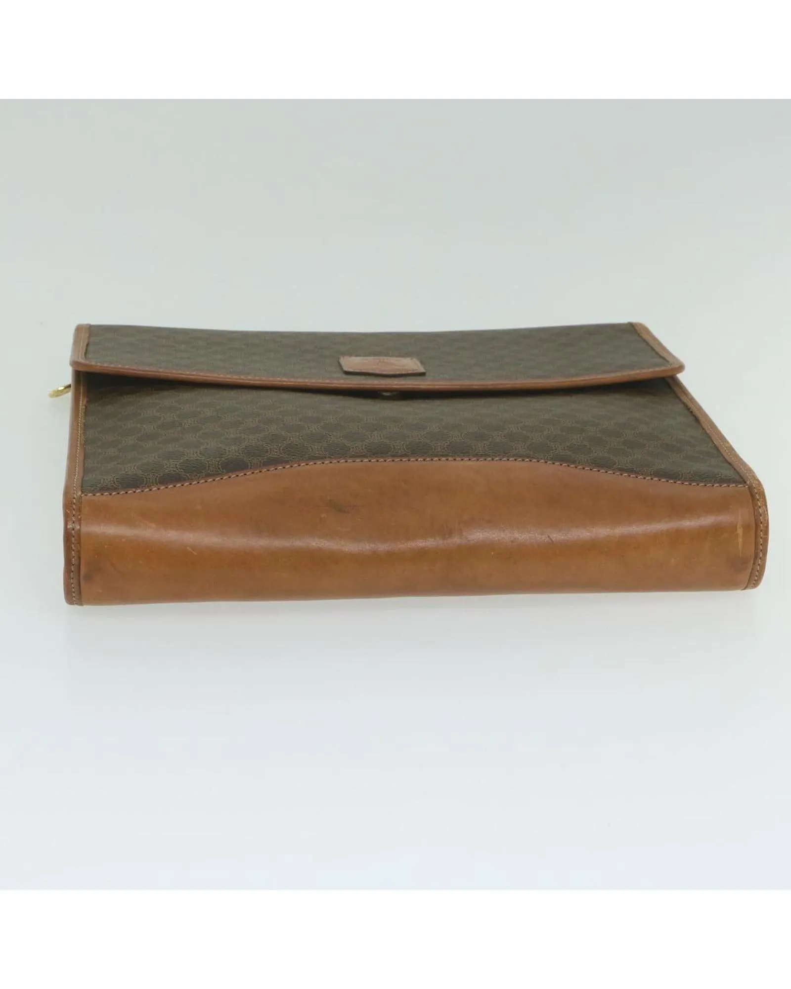 Brown Canvas Clutch Bag with PVC Leather Material - Authentic