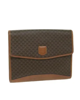 Brown Canvas Clutch Bag with PVC Leather Material - Authentic