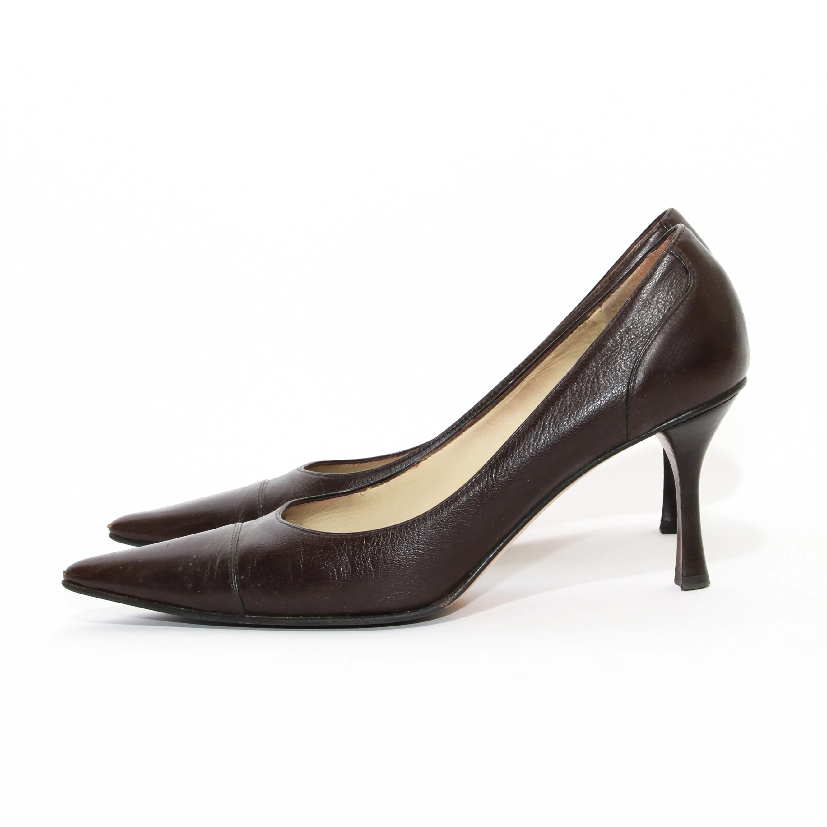 Brown Leather Pointed Pumps 7