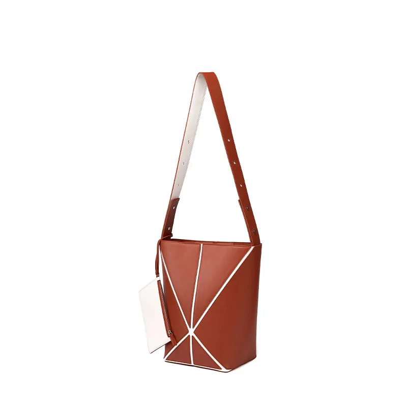 Bucket Small Foldable Shoulder Bag - Umber/White