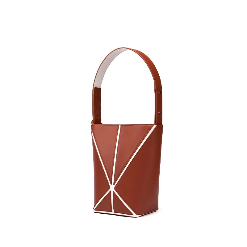 Bucket Small Foldable Shoulder Bag - Umber/White