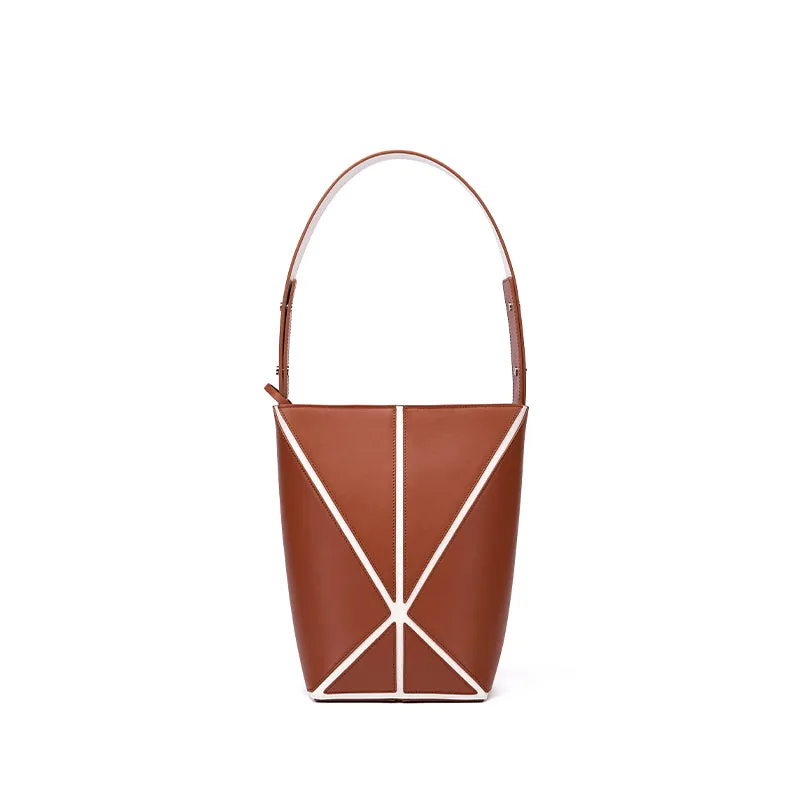 Bucket Small Foldable Shoulder Bag - Umber/White