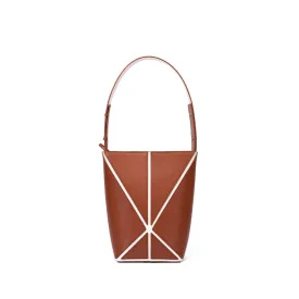 Bucket Small Foldable Shoulder Bag - Umber/White