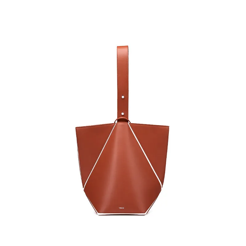 Bucket Small Foldable Shoulder Bag - Umber/White