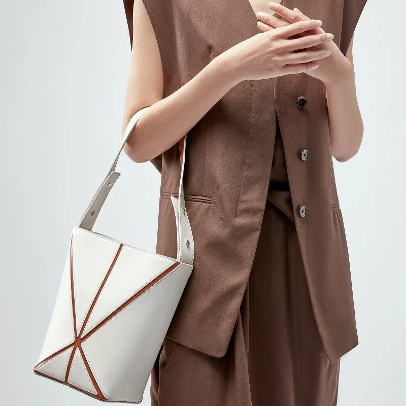 Bucket Small Foldable Shoulder Bag - White/Umber