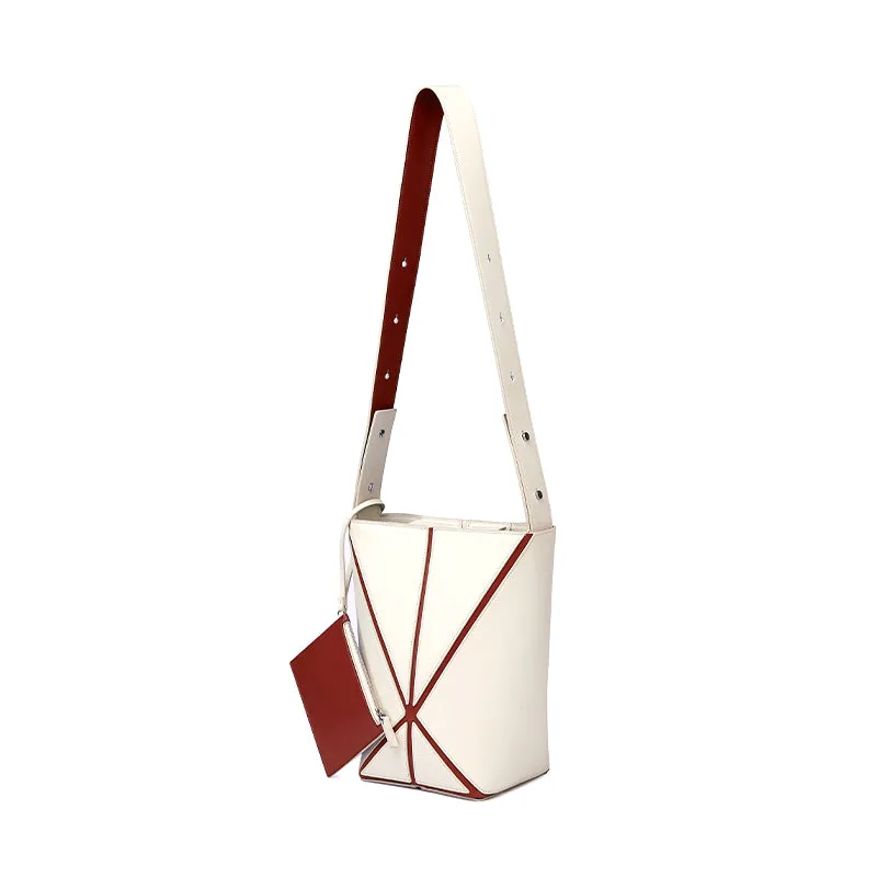 Bucket Small Foldable Shoulder Bag - White/Umber