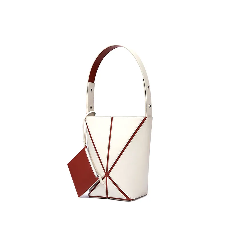 Bucket Small Foldable Shoulder Bag - White/Umber