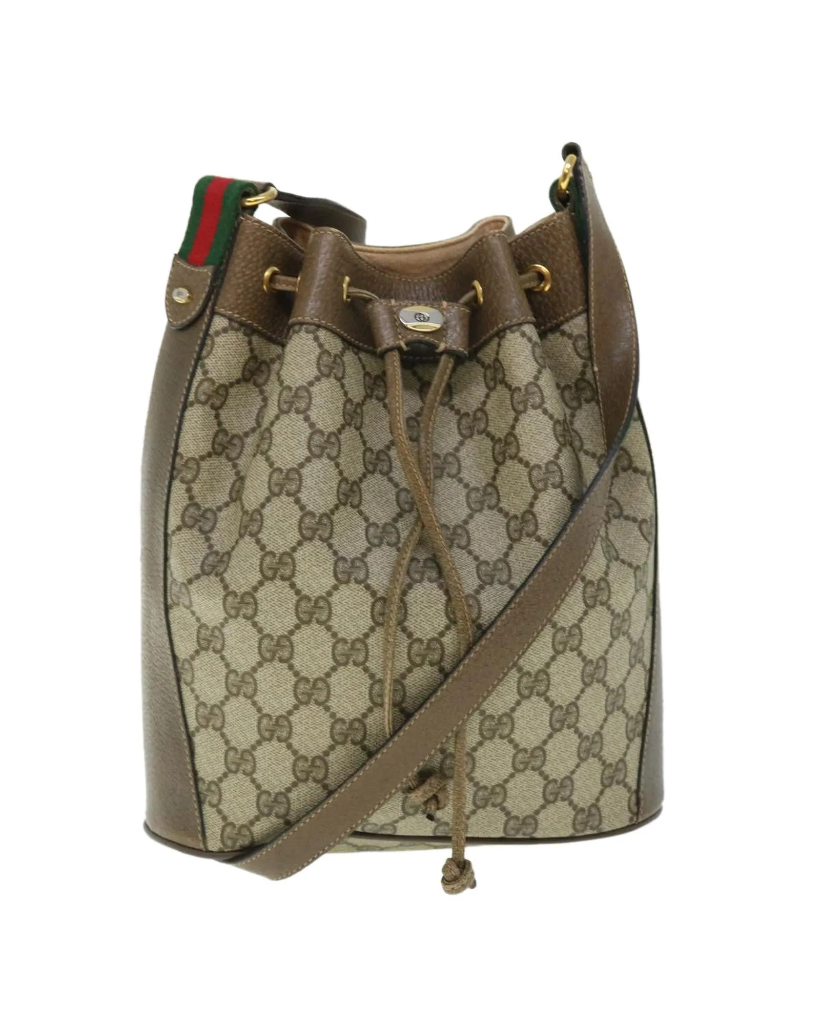 Canvas Web Sherry Line Shoulder Bag in Beige and Green by Gucci