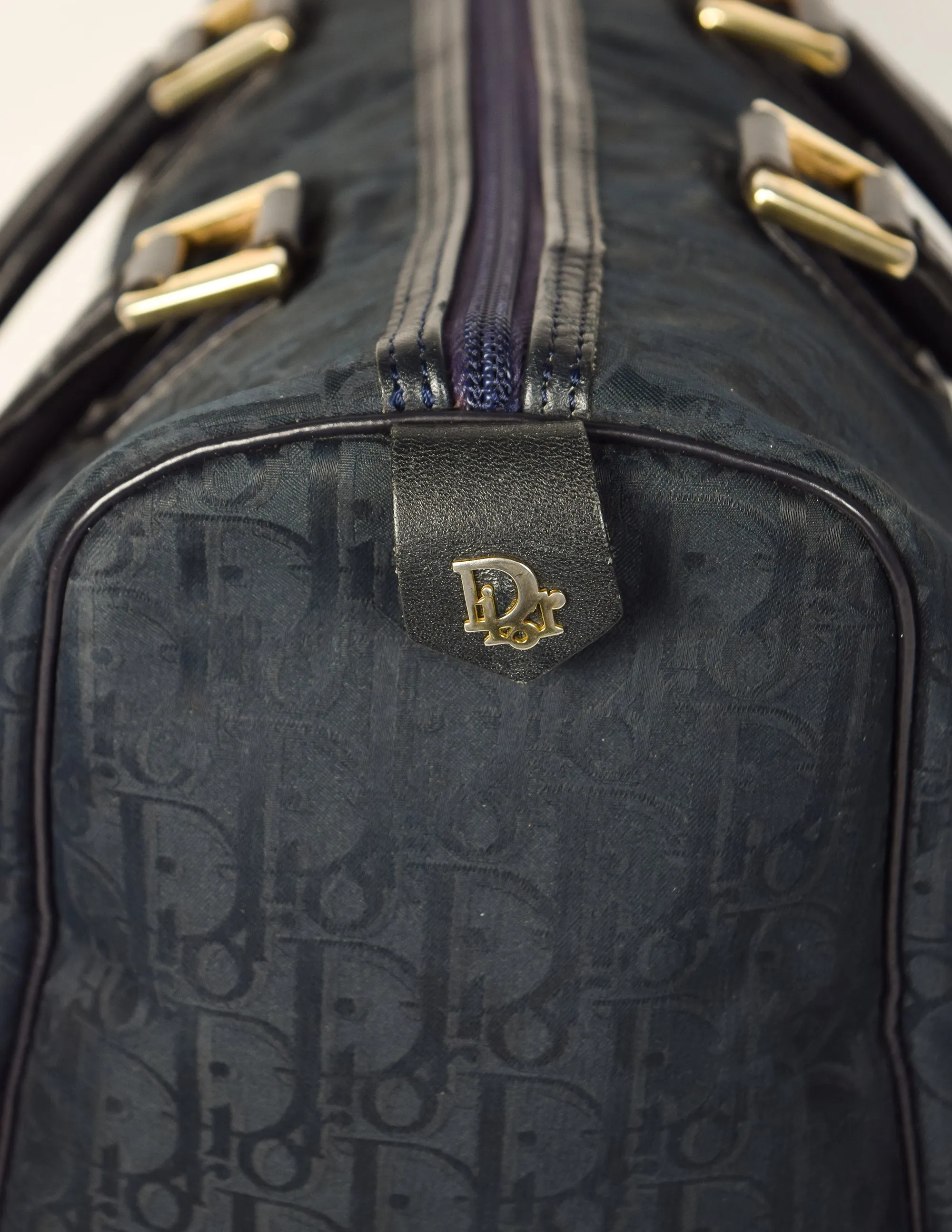 Christian Dior Vintage 1970s Navy Blue Trotter Monogram Boston Doctor Bag