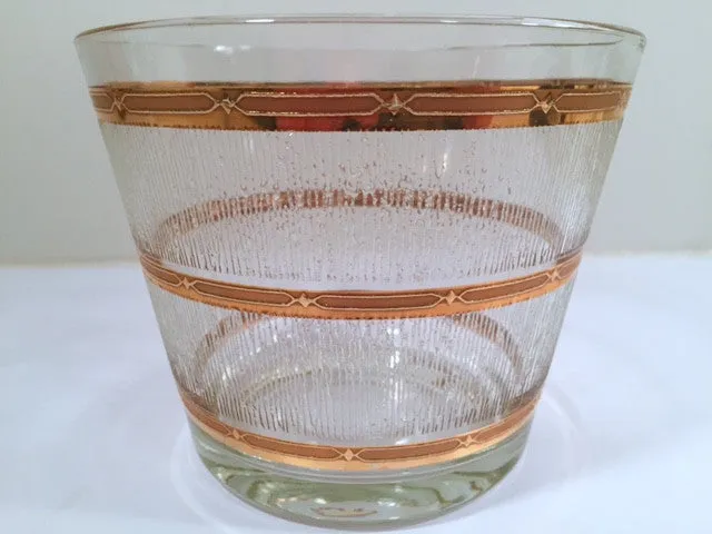 Culver Mid-Century Glass Ice Bucket with Frosted Ice and 22-Karat Gold Band Design