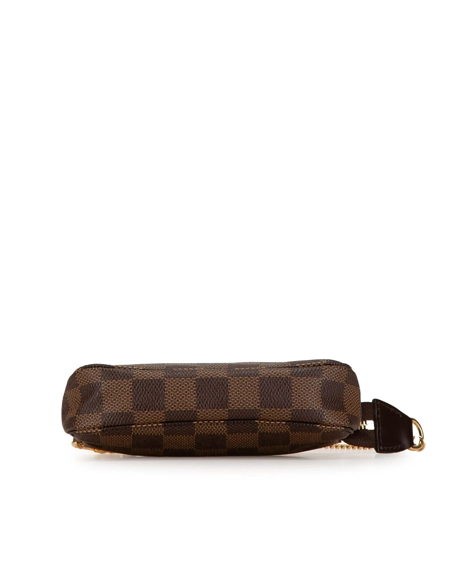 Damier Canvas Mini Pochette with Gold-tone Chain and Zip Closure