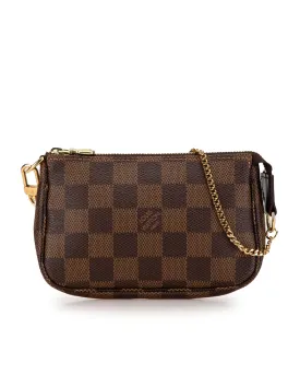 Damier Canvas Mini Pochette with Gold-tone Chain and Zip Closure