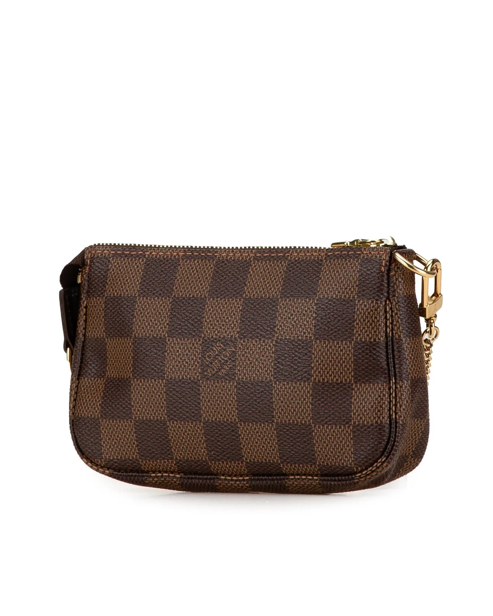 Damier Canvas Mini Pochette with Gold-tone Chain and Zip Closure