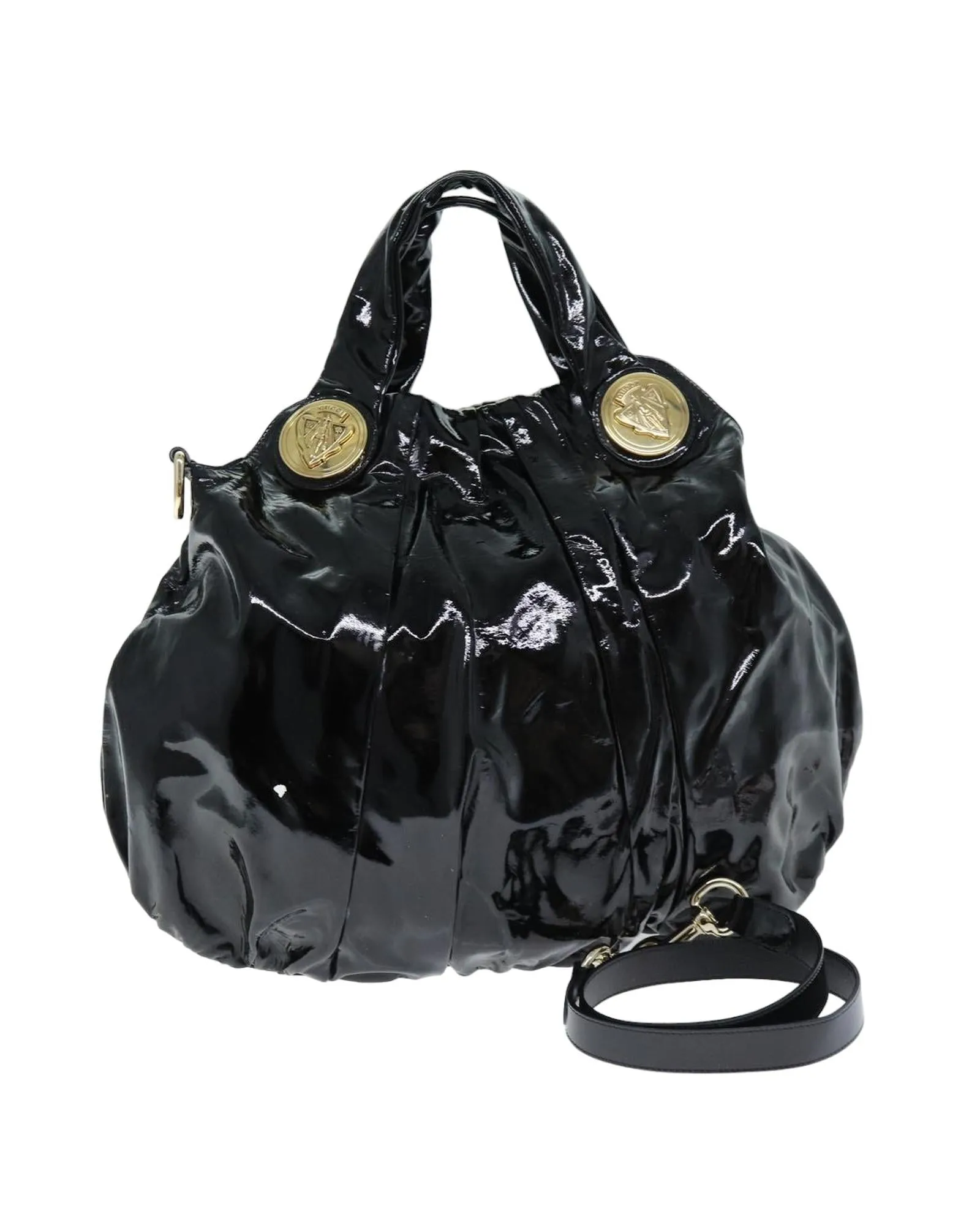 Enamel 2way Hand Bag in Black